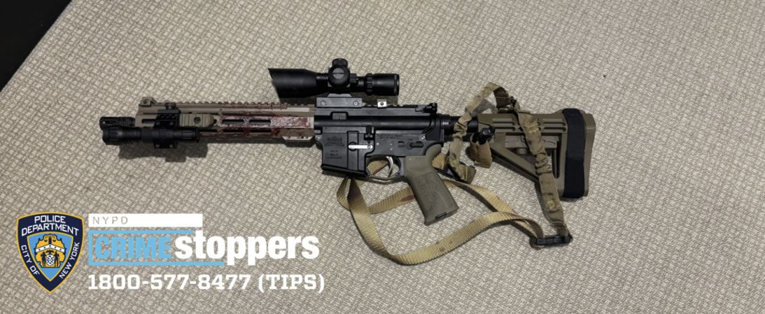 This photo provided by the New York Police Department shows a rifle used in a shooting that killed four people at a Manhattan office building on July 28.