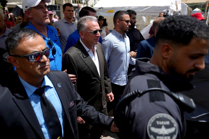 White House special envoy Steve Witkoff, center, arrives to meet families of hostages in Tel Aviv, Israel, August 2, 2025.