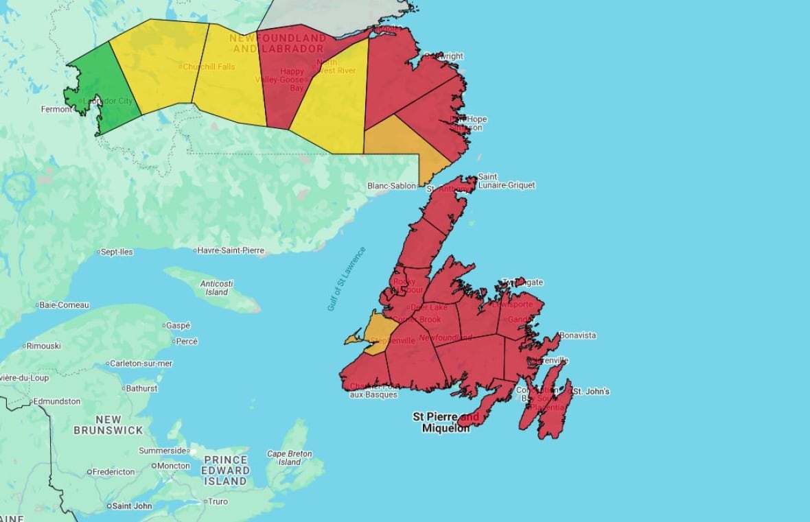 A map of an island coloured red.