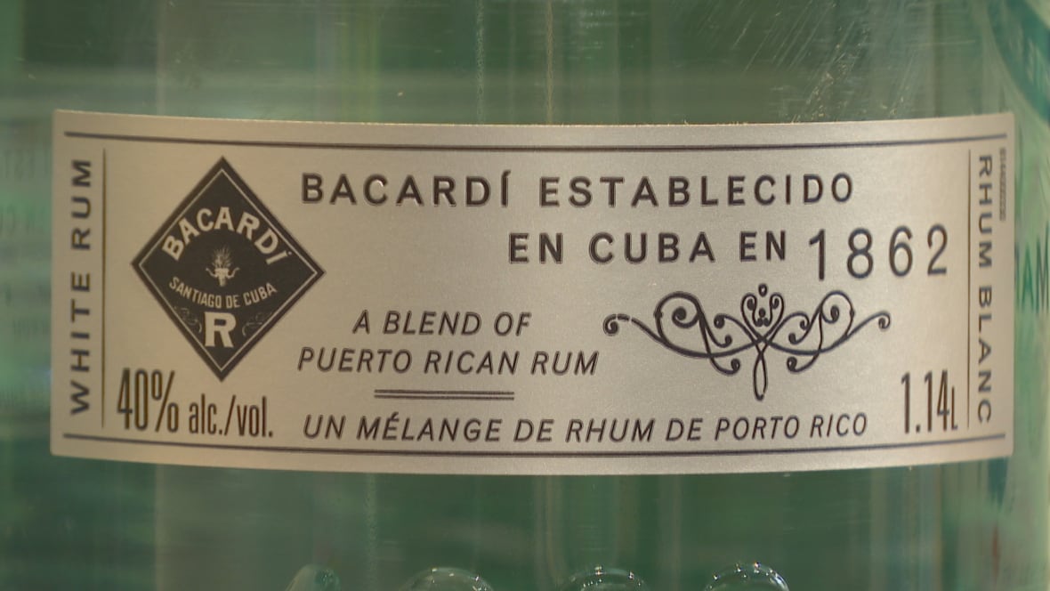 The label of a Bacardi bottle of rum is shown.