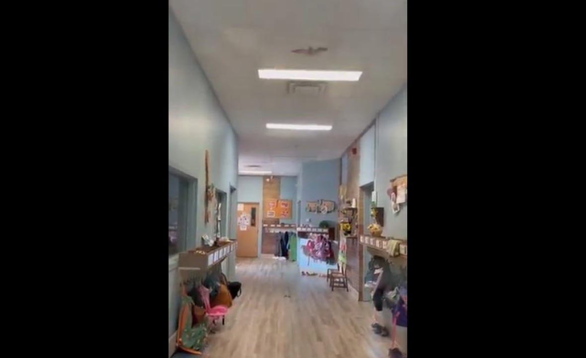 A bat flying through a hall. 