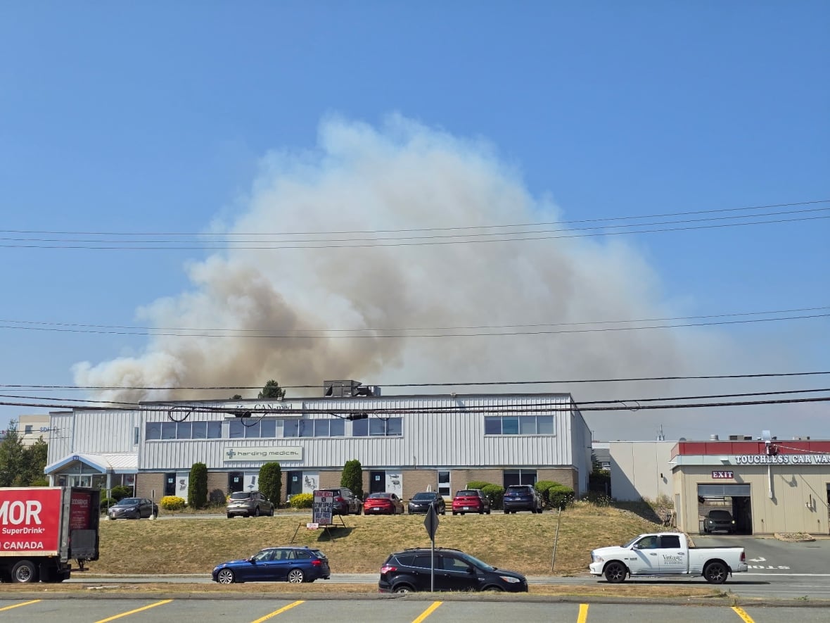 Smoke behind a building