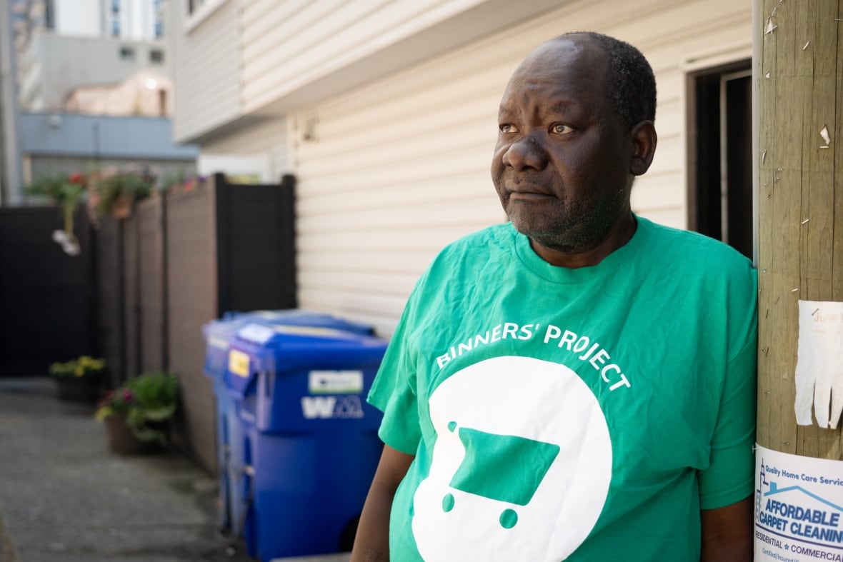 Francis Taban, member of the Binners’ Project, is pictured in Vancouver on Wednesday, July 30, 2025. (Maggie MacPherson/CBC)
