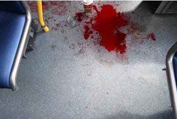 Blood on the floor of the bus after the attack.