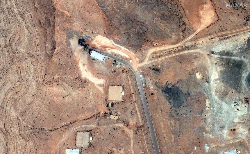 A satellite image shows damage to the tunnel entrances of the Isfahan Nuclear Technology Research Center in Isfahan, Iran, on June 22.