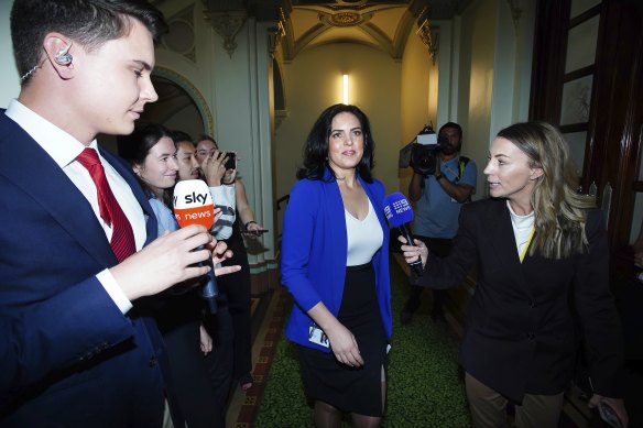 Moira Deeming re-enters the party room on December 27 last year.