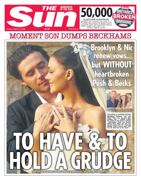 "To have & to hold a grudge" reads the headline on the front page of The Sun.