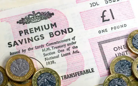 Alamy A Premium Bond certificate - the paper shows it was one unit bought for £1, with a pink watermark and the text shows it was issued by "the Lords Commissioners of H.M. Treasury under Section Twelve of the National Loans Act, 1939.