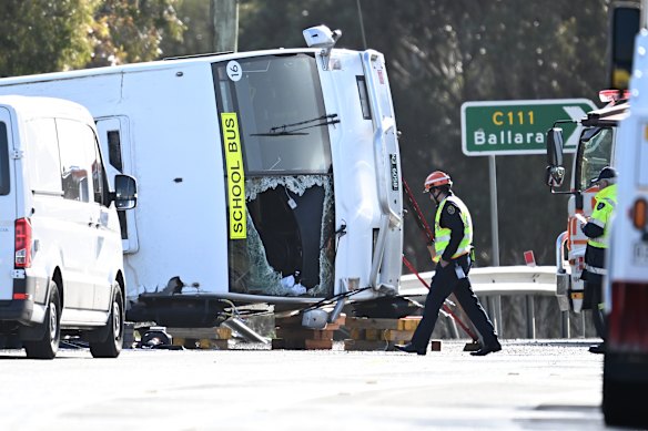 The bus rolled over on the Hamilton Highway in Stonehaven on Wednesday.