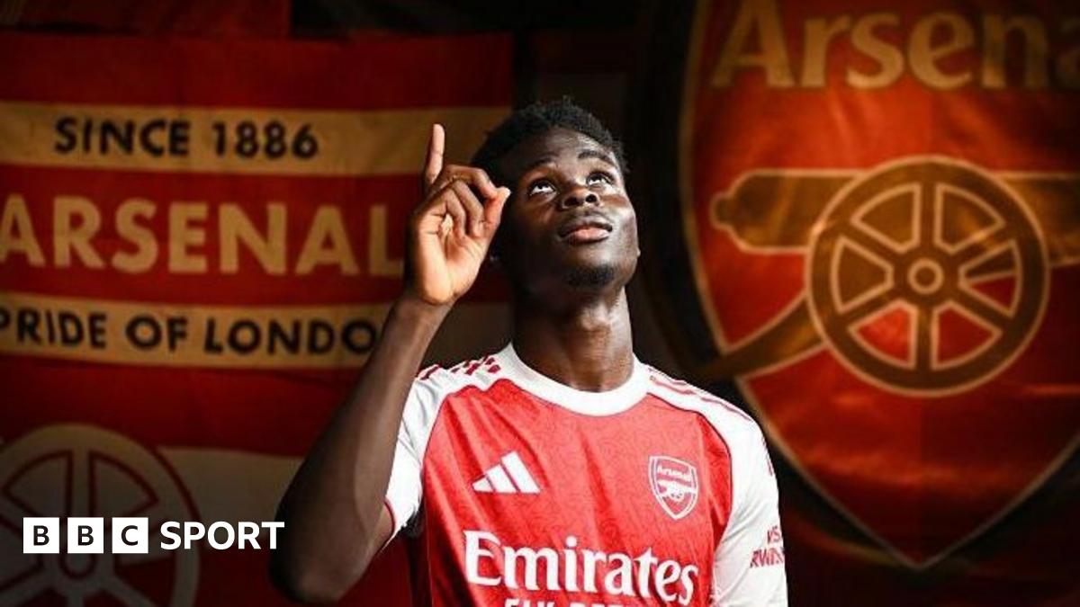 A graphic of Bukayo Saka in an Arsenal shirt