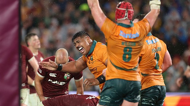 Will Skelton of Australia celebrates after they are awarded a penalty.