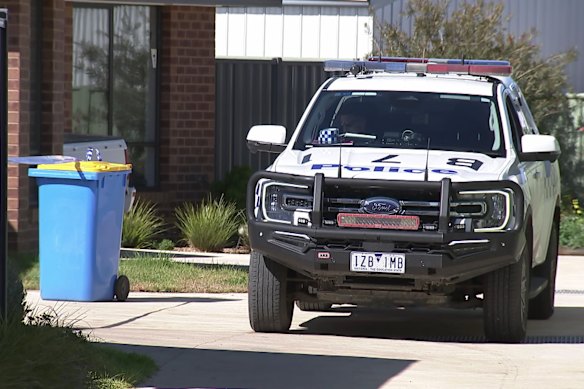 Police at the Cobram home on Tuesday. 