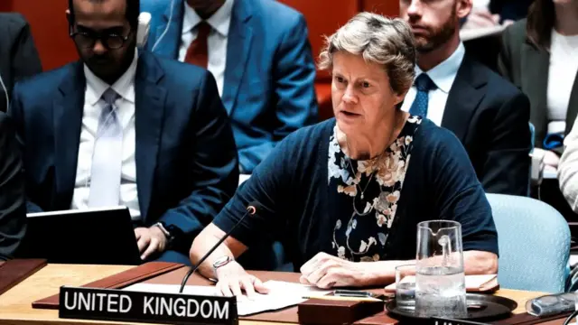 UK ambassador Barbara Woodward speaks at the security council