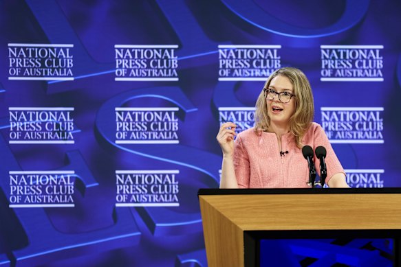 Danielle Wood, chair of the Productivity Commission, during an address to the National Press Club of Australia in Canberra.