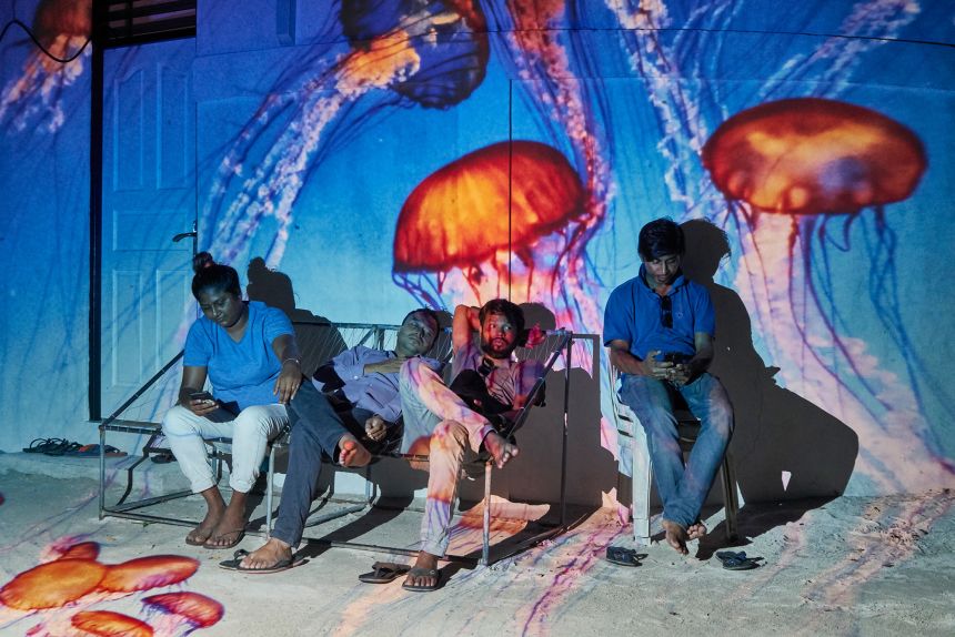 Delille and Piermartiri’s images illustrate a future that includes desertification, climate migration, rising sea levels and forest fires.