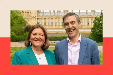 Ellie and Adrian 2025/PA Wire Ellie Chowns and Adrian Ramsay smiling 