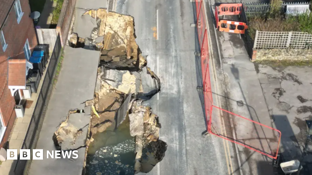 A drone image of the sinkhole in Godstone, Surrey.