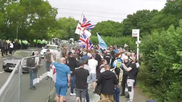 Protests outside the Bell Hotel in Epping
