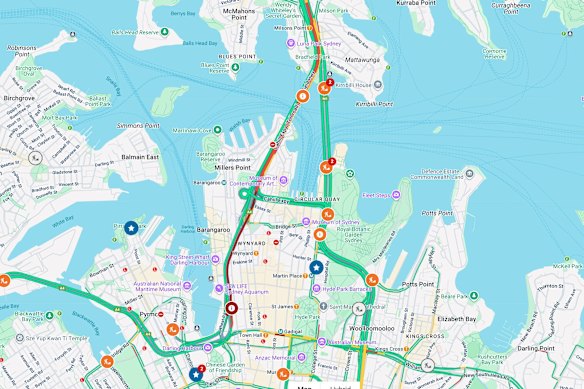 The traffic in central Sydney on Saturday morning before 11am.