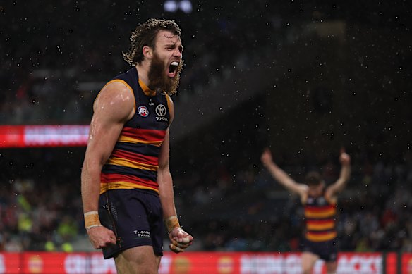 The imposing Riley Thilthorpe has been a huge part of Adelaide’s rapid rise up the ladder in 2025.