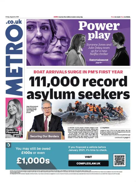 "111,000 record asylum seekers" reads the headline on the front page of Metro.