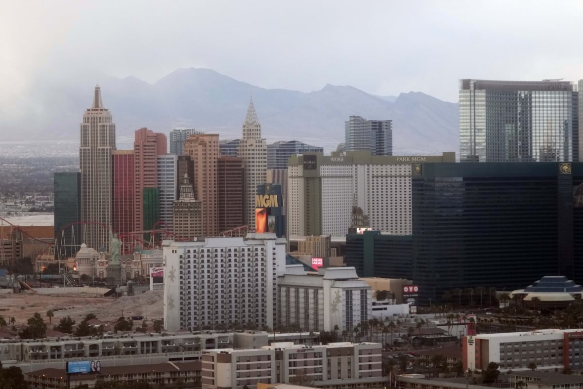 Jan 27, 2025; Las Vegas, NV, USA; The New York-York and MGM Grand hotels and resorts on the Las Vegas strip.