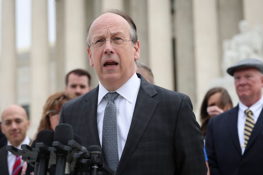 Attorney Paul Clement answers questions outside the US Supreme Court on April 25, 2022.