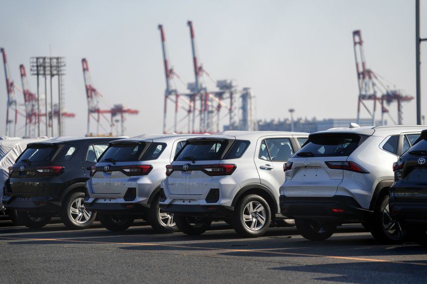 Toyota vehicles bound for shipment at the Port of Nagoya in Nagoya, Aichi Prefecture, Japan, pictured on April 29, 2025.