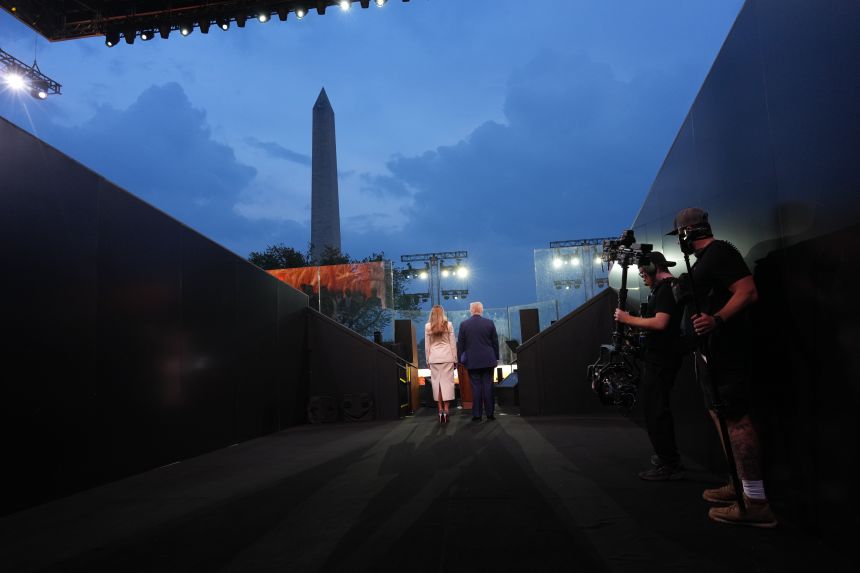 President Donald Trump and first lady Melania Trump attend the celebration of the Army's 250th birthday on the National Mall on June 14 in Washington, DC.