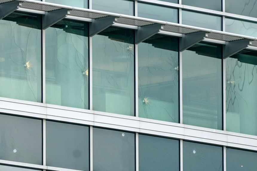Holes were left by bullets at CDC buildings.