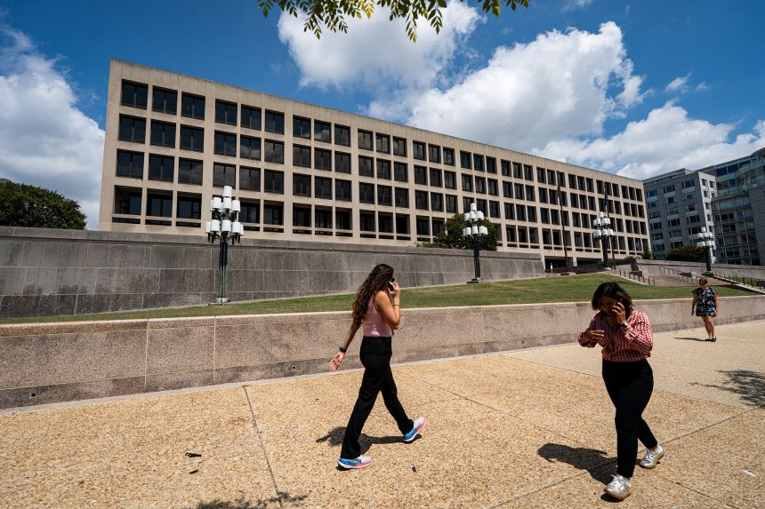 The US Department of Labor headquarters in Washington, DC on Monday, August 11. The $2 trillion market for securities linked to US inflation data could be the first area of Treasuries to crack if the Bureau of Labor Statistics is politicized, according to bond investors.