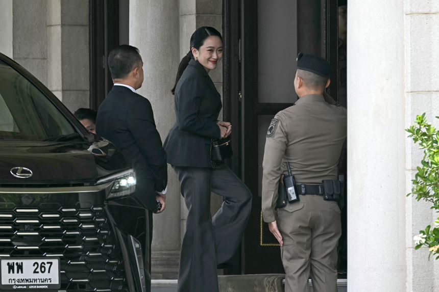 Paetongtarn Shinawatra arriving at Government House in Bangkok on August 29, 2025.