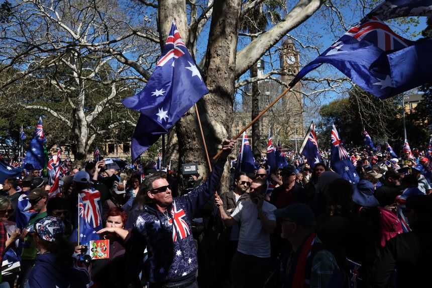 People gather at Belmore Park in Sydney, Australia on Sunday.