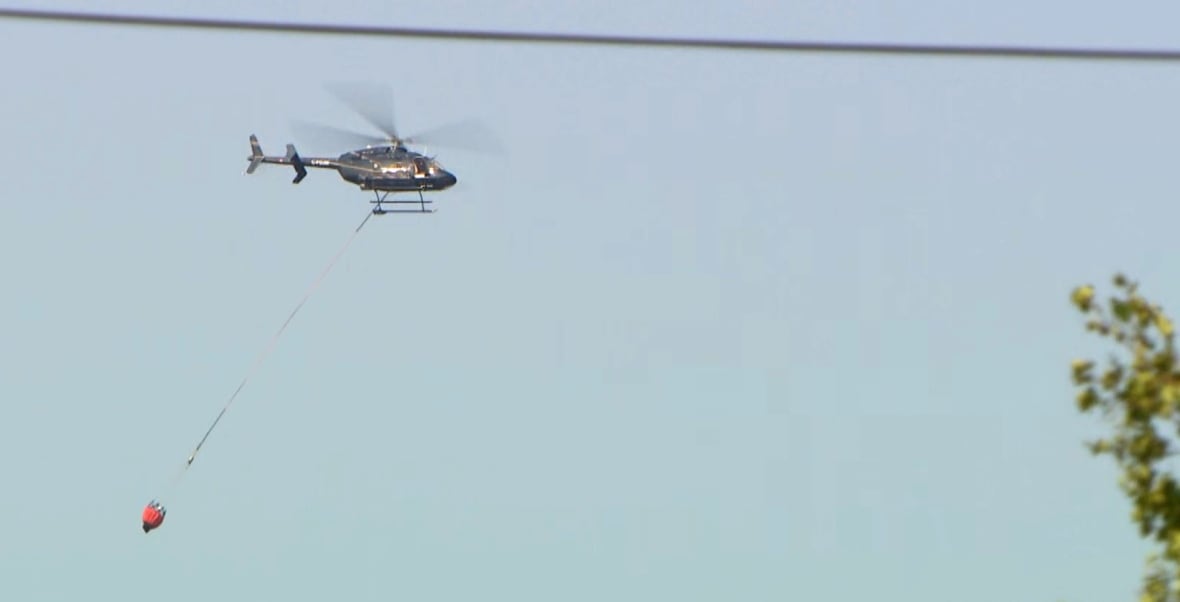 Helicopter with string holding bucket