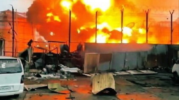 Fire rages at an oil depot in Russia’s Black Sea resort of Sochi.