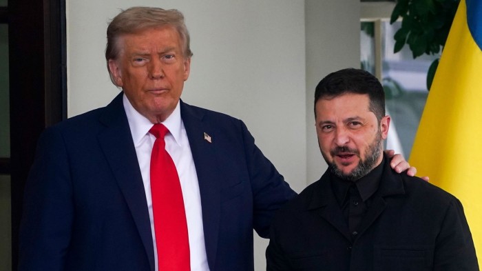 US President Donald Trump greets Ukraine’s President Volodymyr Zelenskyy