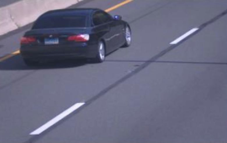 A New Jersey State Police real-time crime center photo, obtained by CNN, shows Tamura's black BMW on Interstate 80 in Columbia, New Jersey, at 4:24 p.m. ET on Monday, July 28, two hours before the shooting.