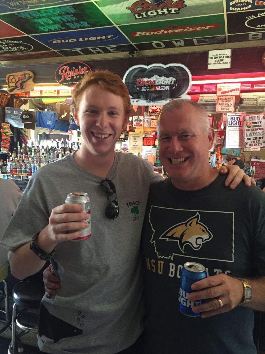 Chris McNaughton (left) poses with his cousin, Tim Stulc, at The Owl Bar in 2017.