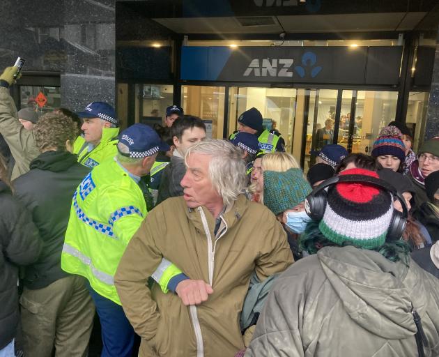 Police with the protesters. Photo: Stephen Jaquiery