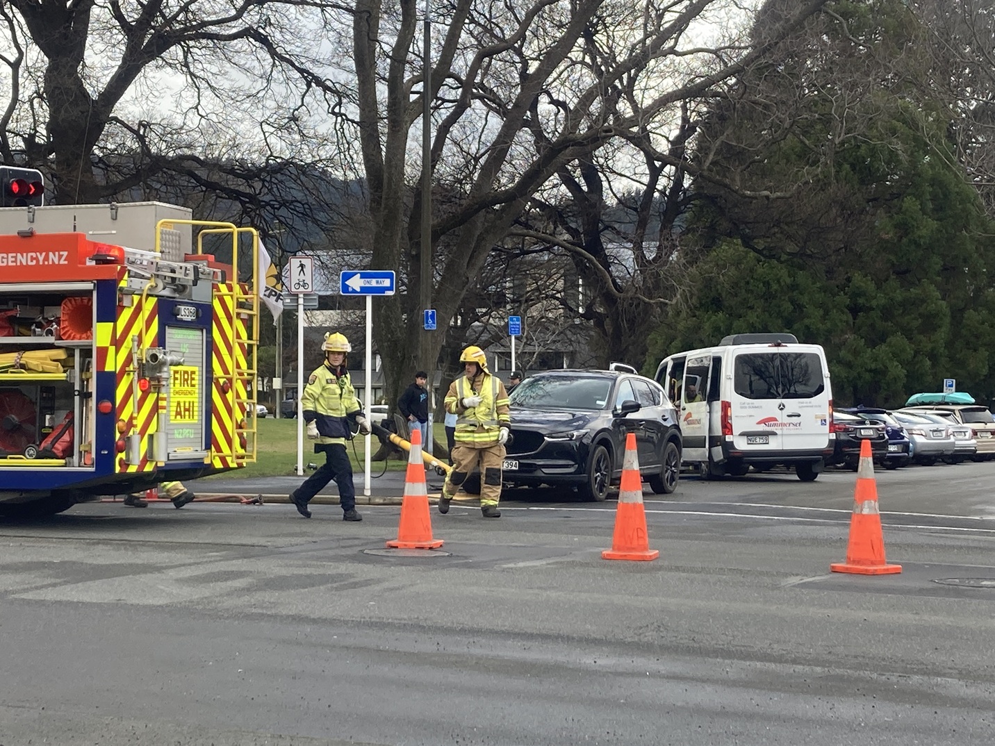Firefighters at the scene this morning. Photo: Stephen Jaquiery