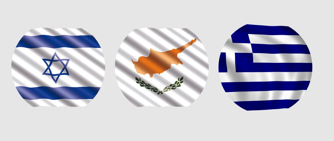 The flags of Israel, Cyprus and Greece