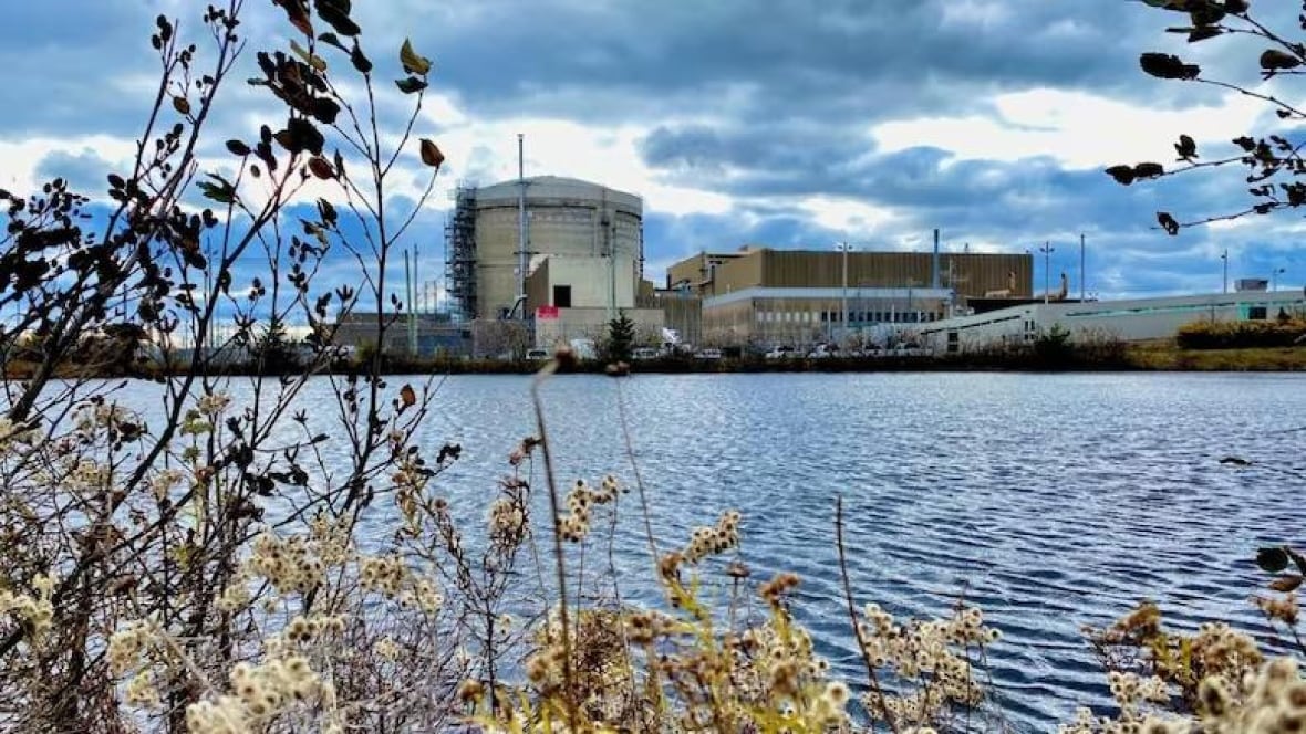 A photo of the Point Lepreau plant in a front landscape of the water 