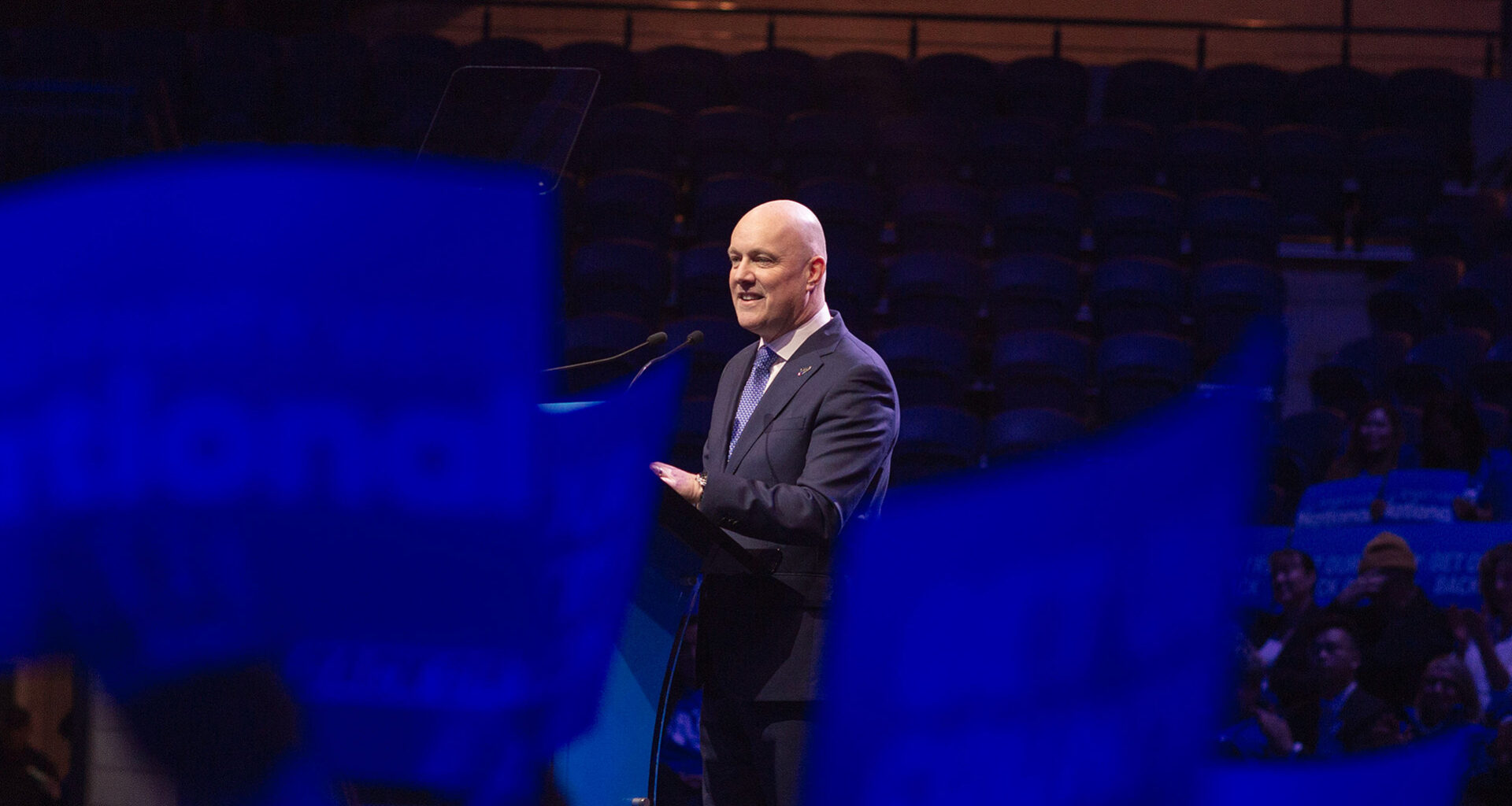 National Party leader Christopher Luxon gives a speech