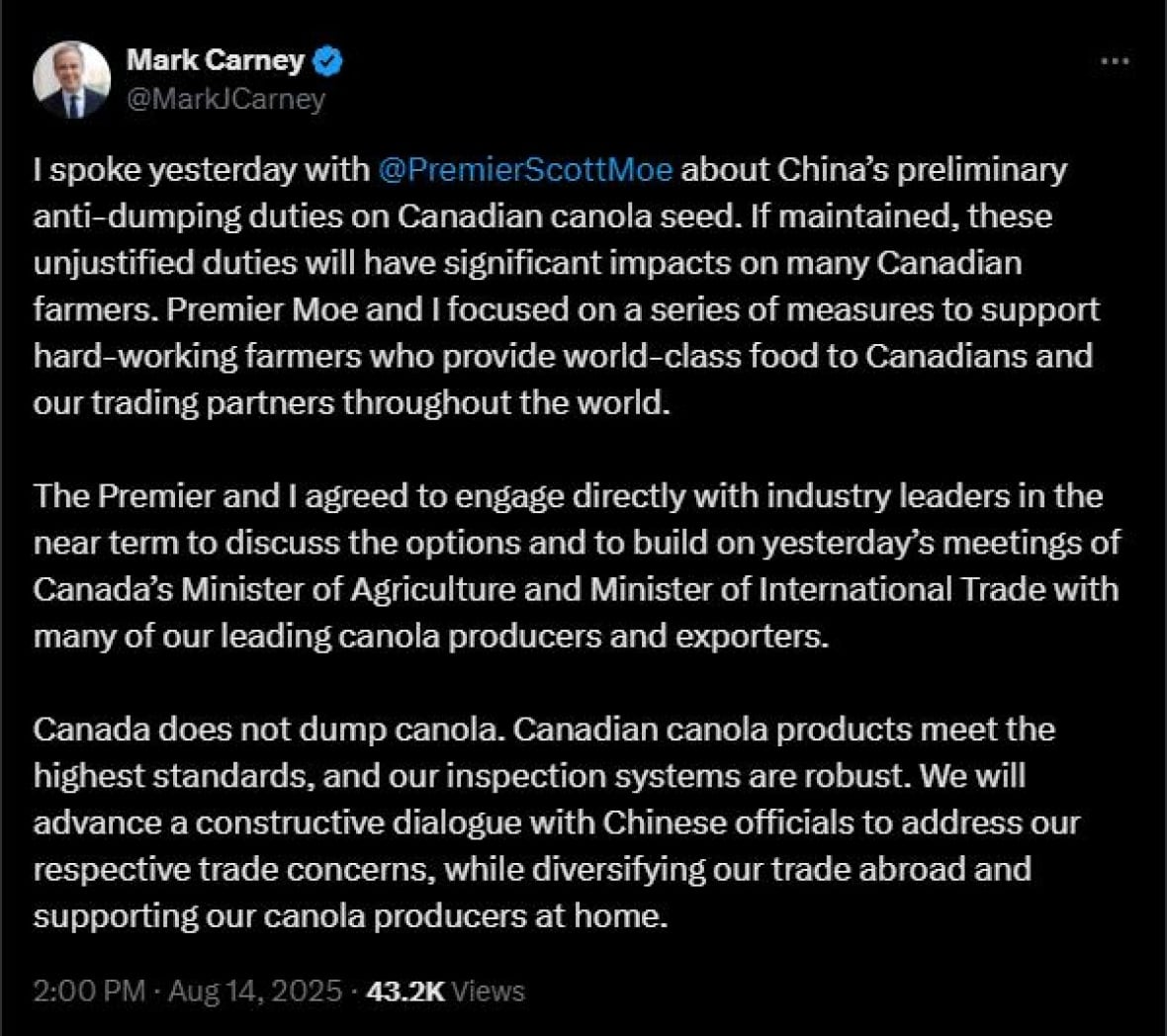 Tweet from Mark Carney