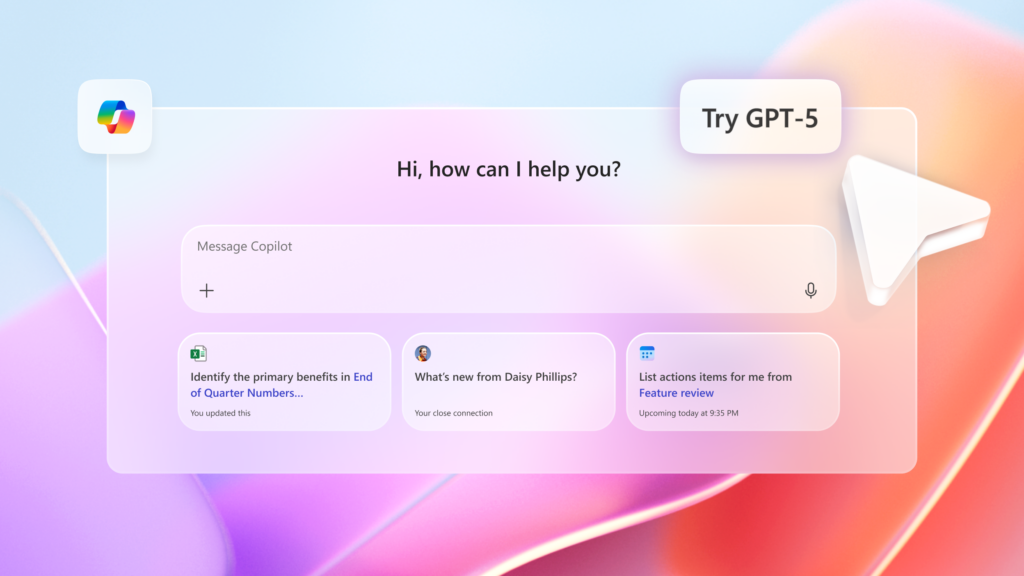 An interface of Microsoft 365 Copilot showcasing GPT-5