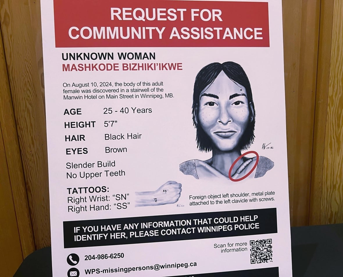 The sketch of a woman is on a white board with letters.