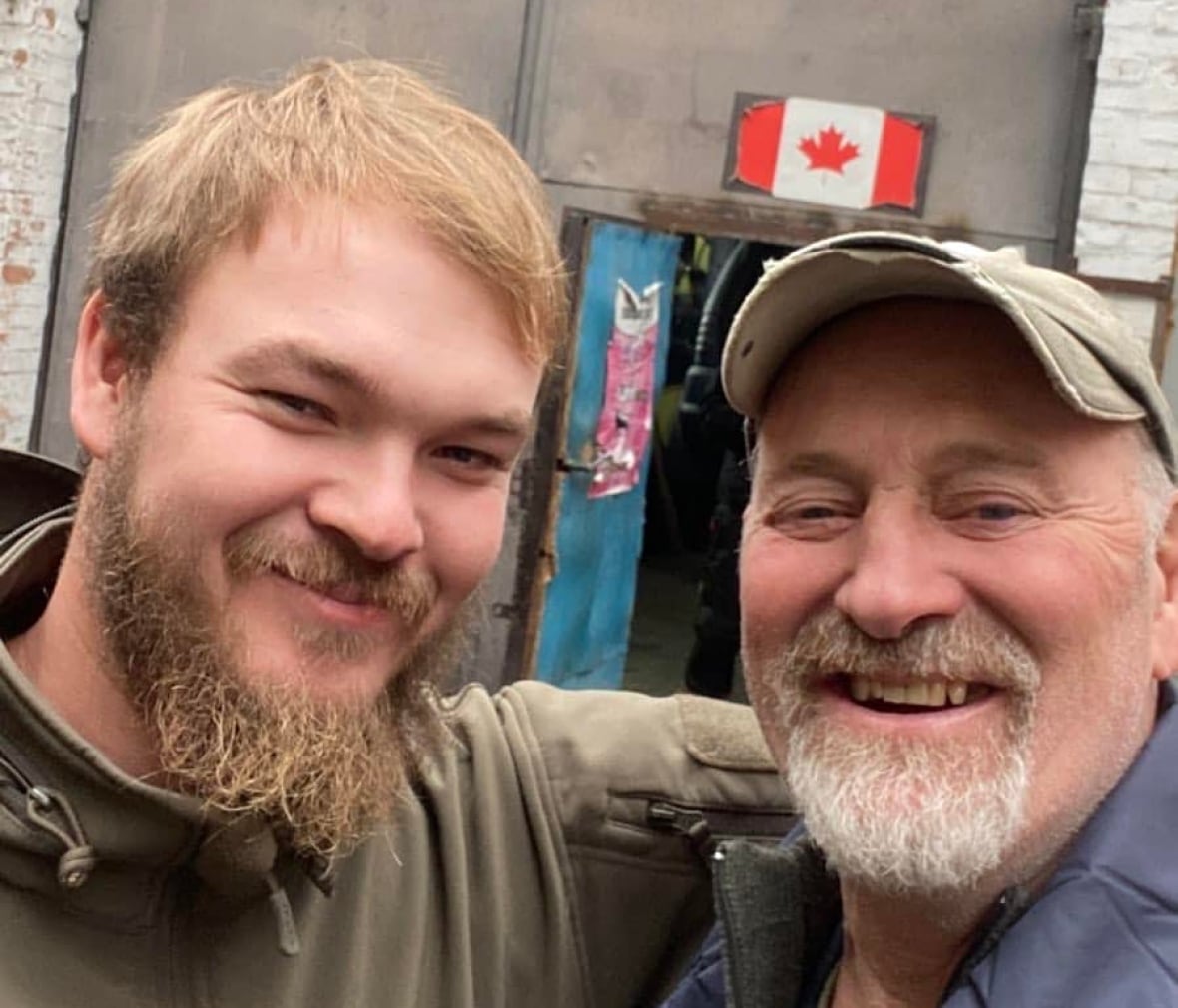 Paul and Mac Hughes pictured in Kharkiv in 2024. Hughes initially joined his father in Ukraine to carry out humanitarian work, but then went on to join the country's military.