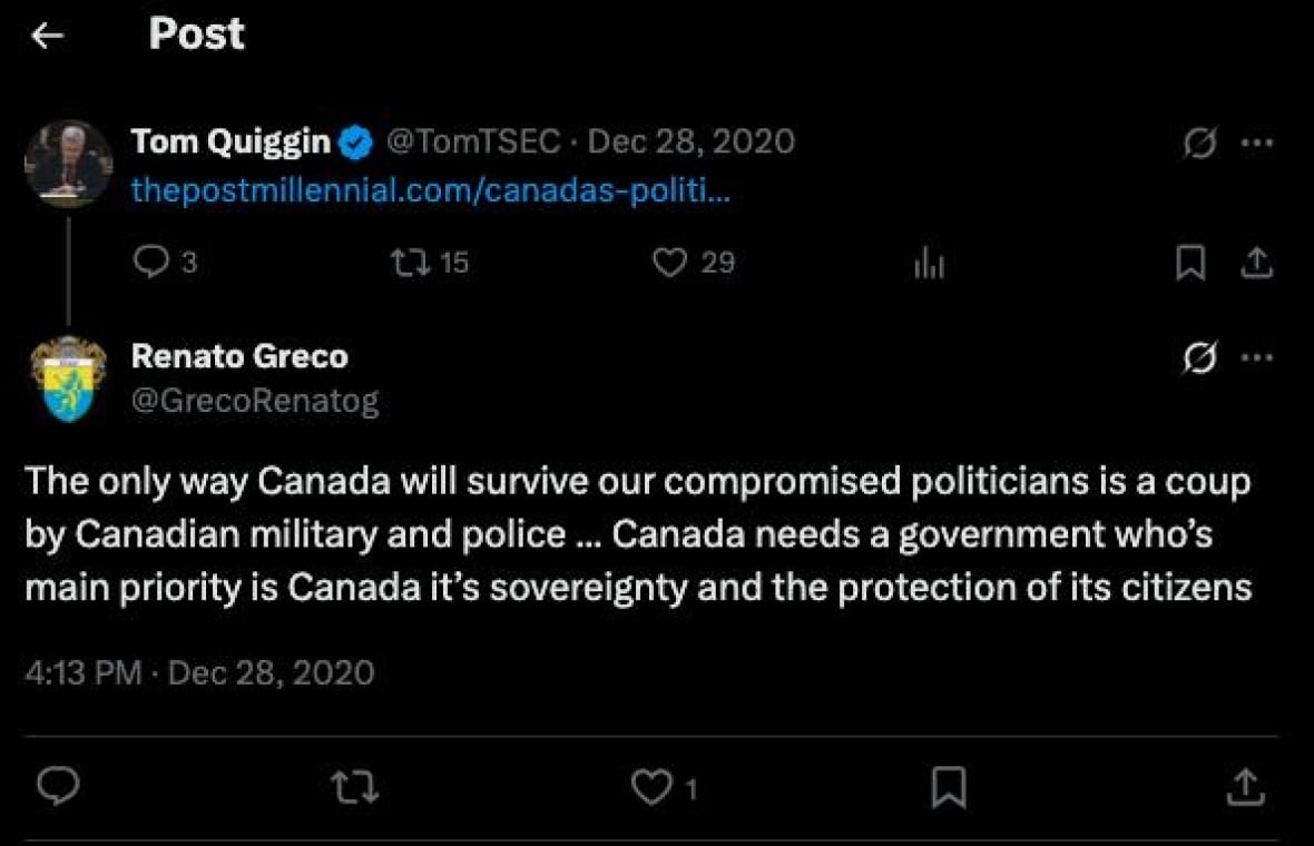 A post calling for a coup. 