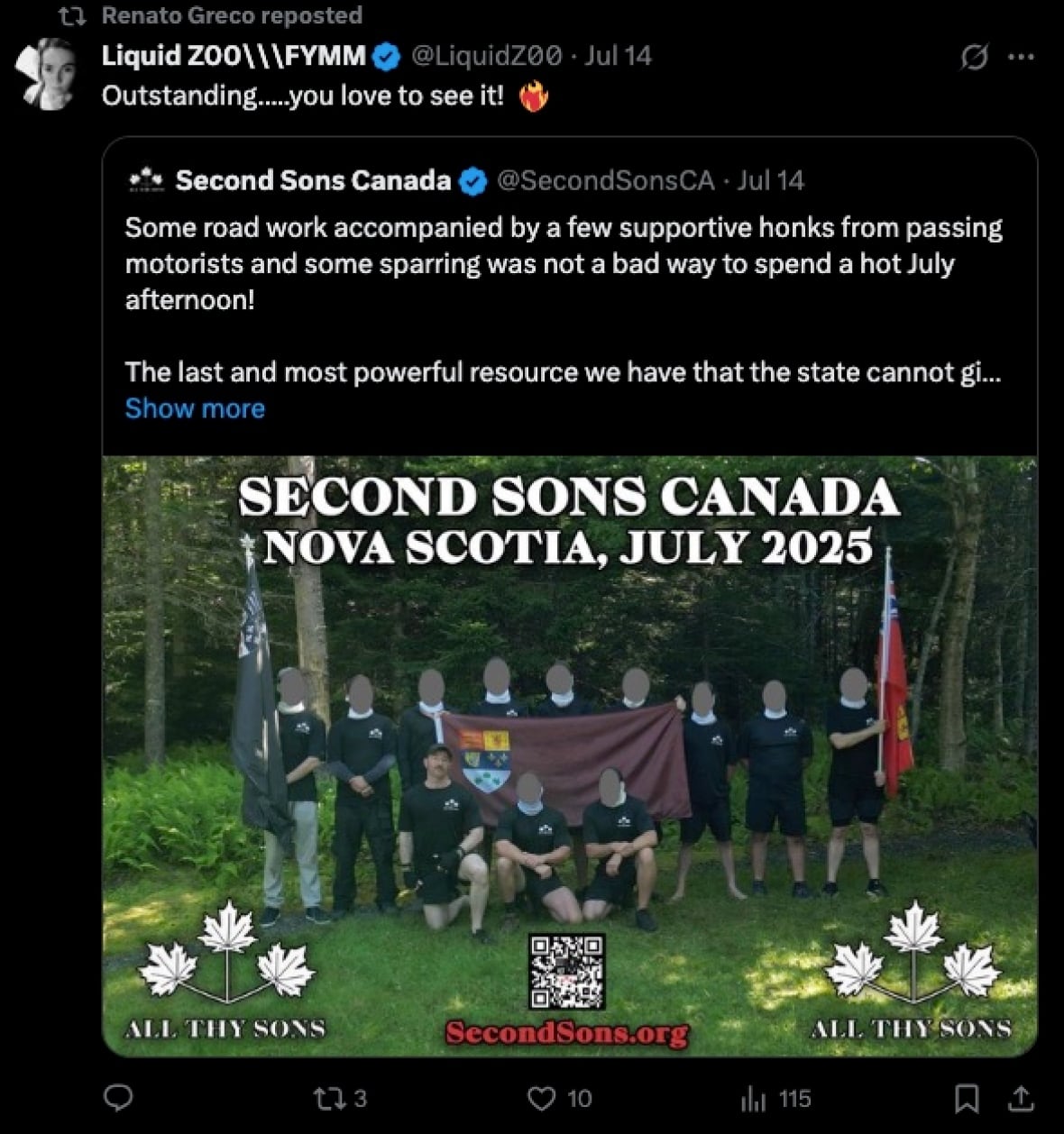 A social media post from Second Sons Canada.