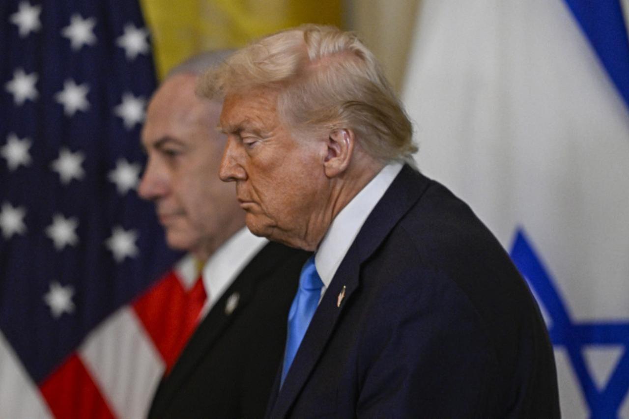 United States President Donald Trump and Israeli Prime Minister Benjamin Netanyahu hold a joint press conference at the White House in Washington, D.C., United States, Feb. 04, 2025. (AA Photo)